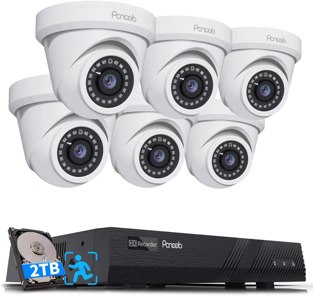 4K PoE Security Camera System with 2TB HDD NVR, 6pcs 8MP Bullet Cameras T1050