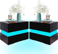 Black LED Nightstand Set of 2 with 2 Storage Drawers L1425
