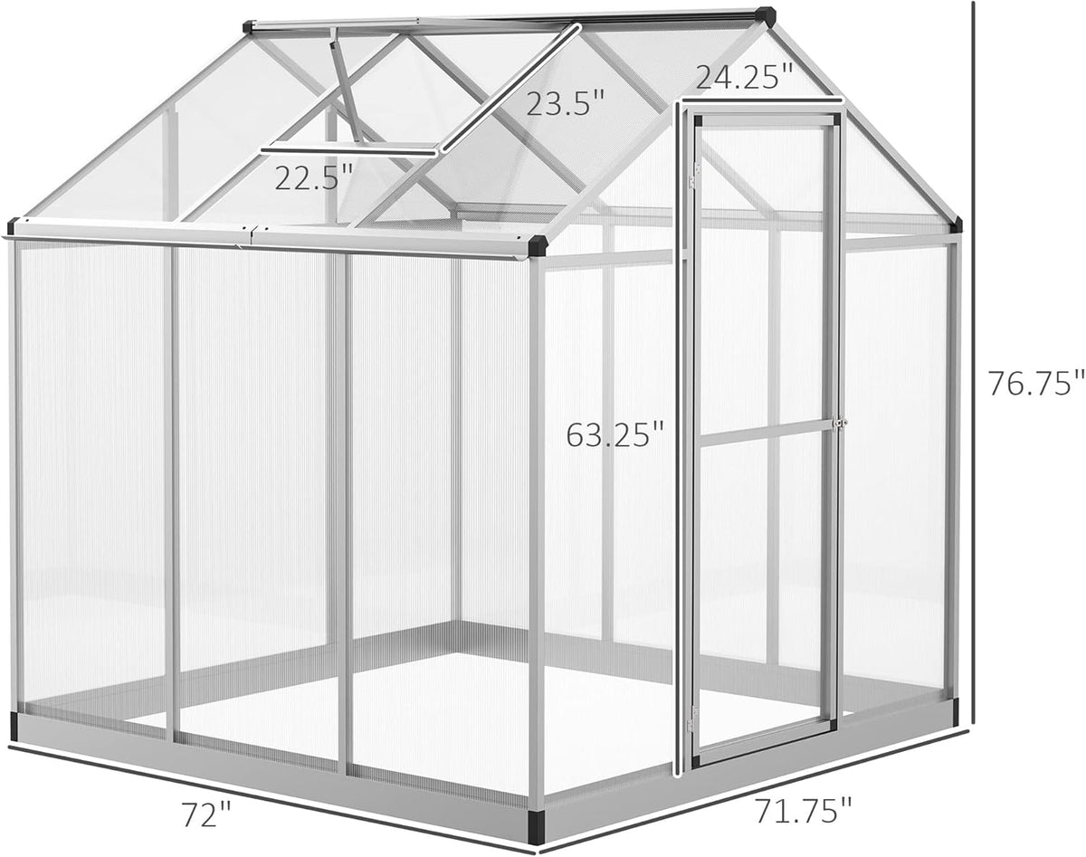 Walk-in Polycarbonate Greenhouse with Roof Vent T59185