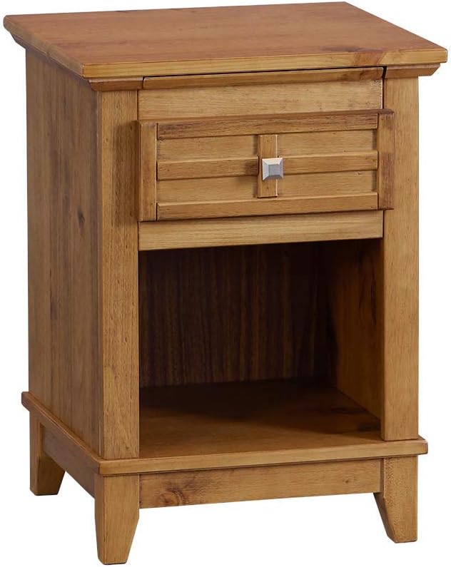 Teak Finish Wood Nightstand with Drawer and Pull-Out Tray K47367
