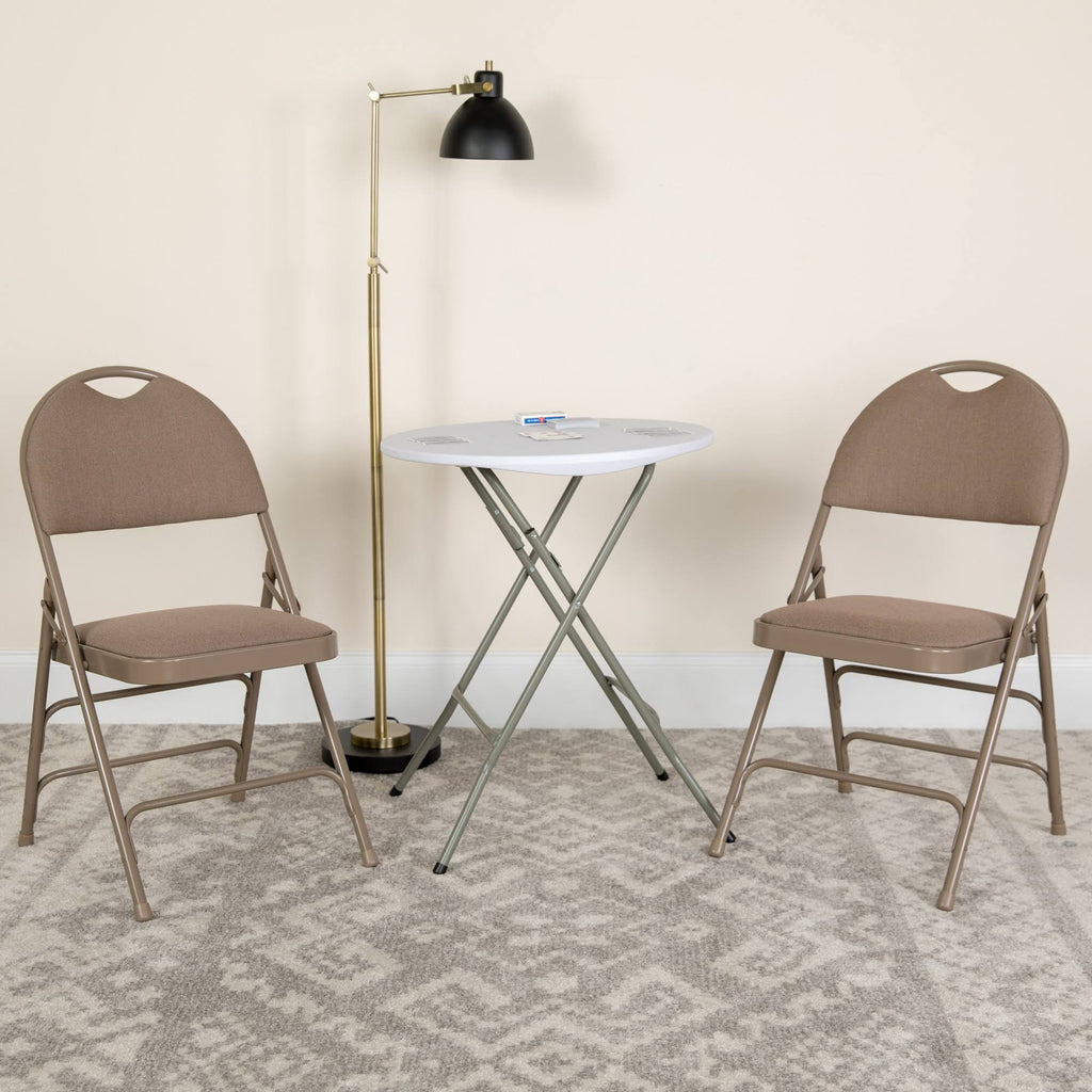 Beige Fabric Metal Folding Chair P425745