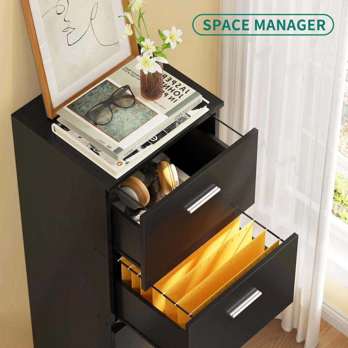 Black 4 Drawers Lockable File Cabinet R338713