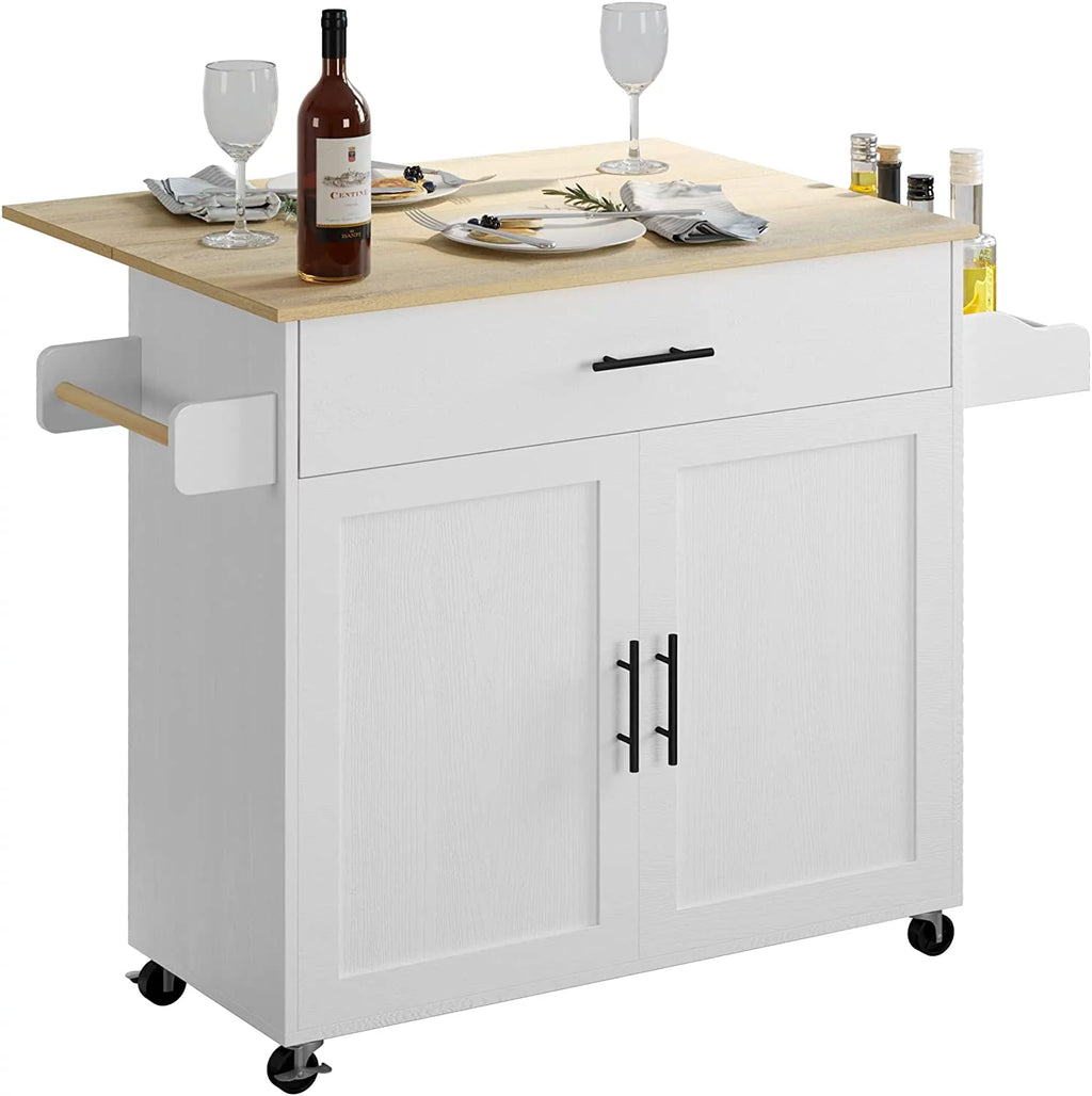 White Rolling Kitchen Island with Storage Cabinet M720
