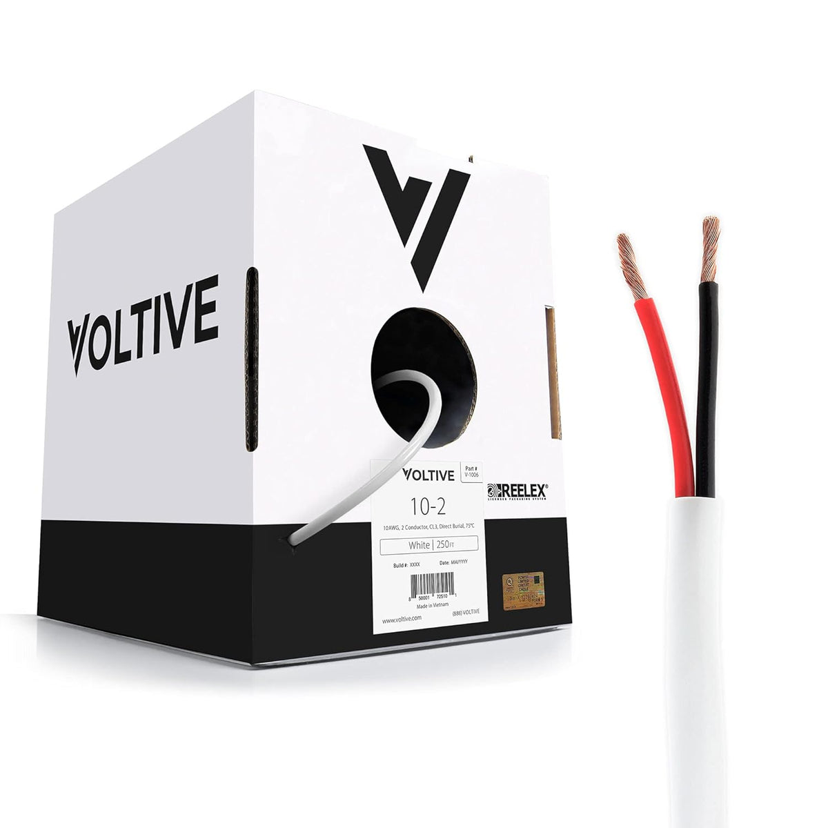 10 AWG 2 Conductor Oxygen-Free Copper Speaker Wire, 250 Foot Bulk Cable Pull Box, Black J47275