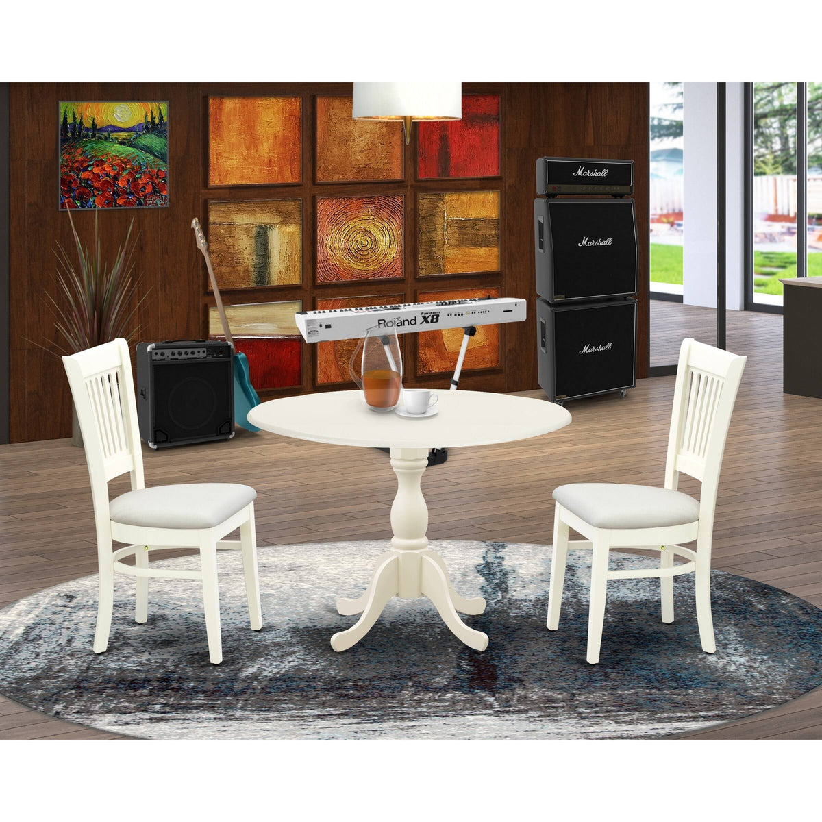 3-Piece Dining Set with Fabric Seat in Linen White M512