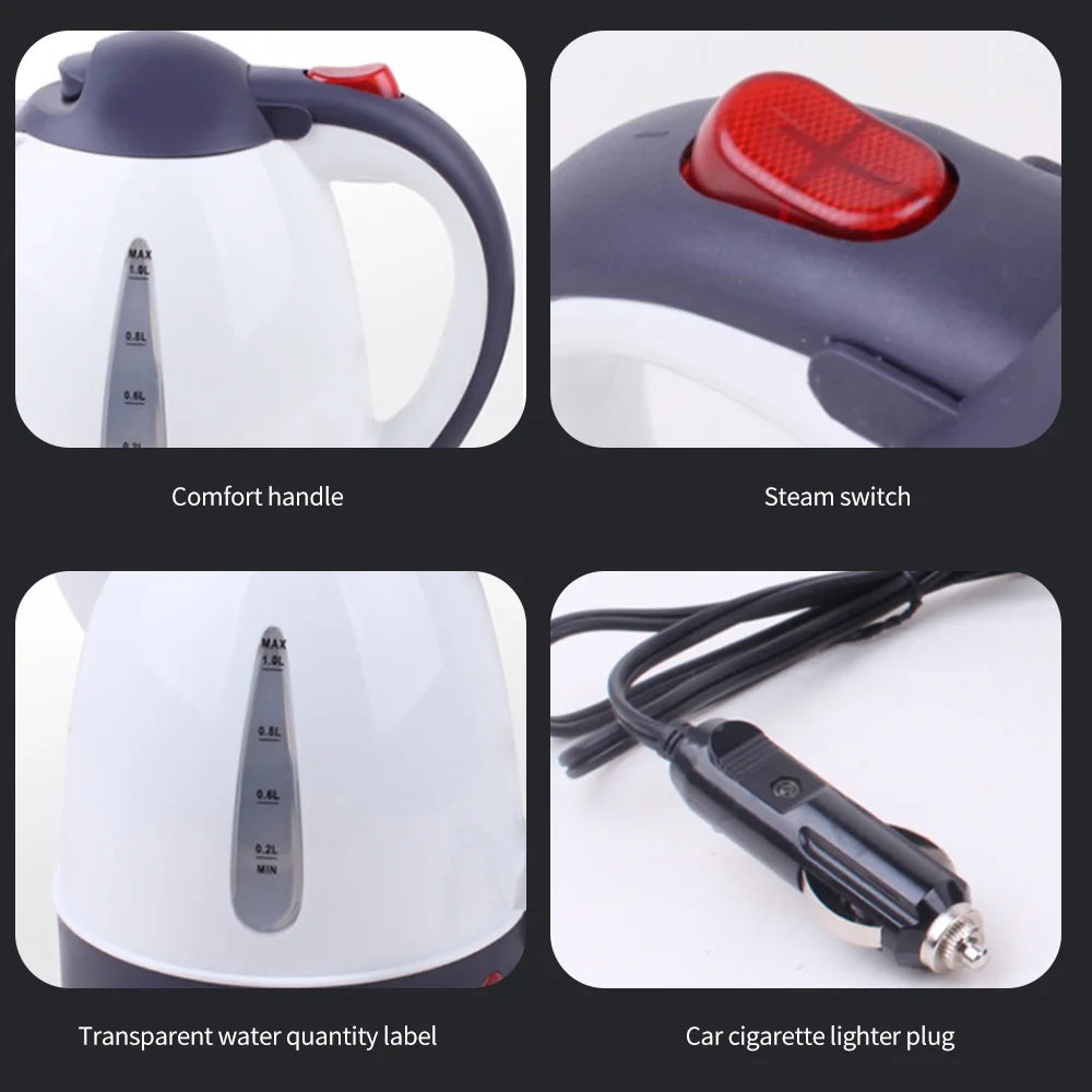 1000mL Car Electric Kettle 24V 250W Portable White U58296
