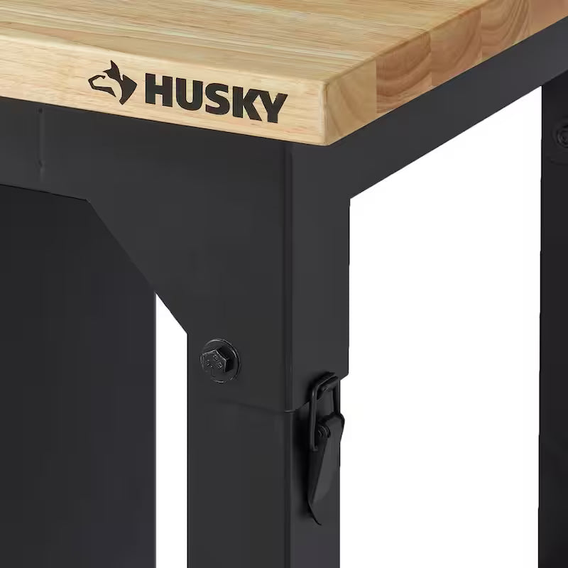 8 ft. Adjustable Height Solid Wood Top Workbench in Black O56823