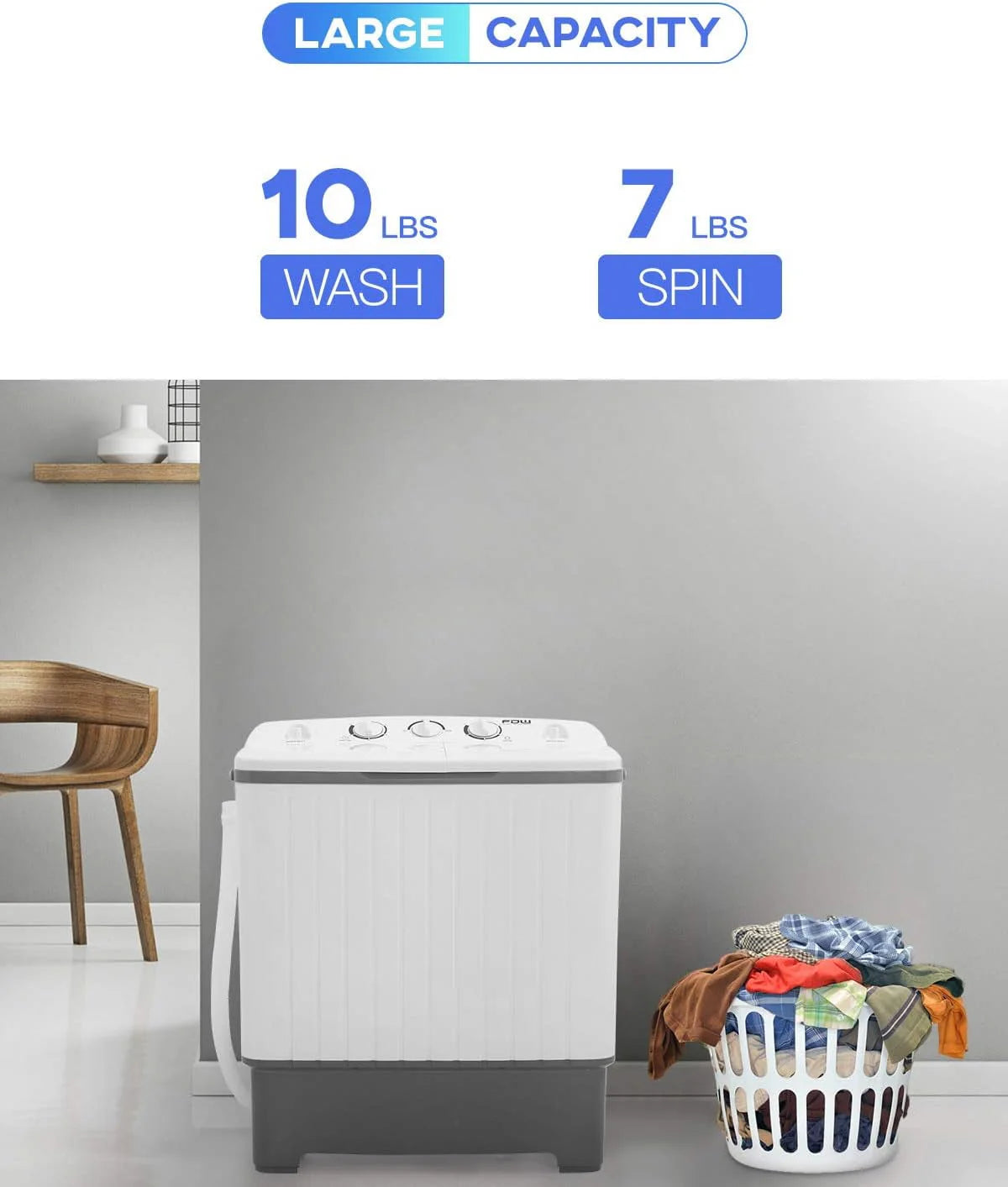 Portable Mini Compact Twin Tub Washing Machine 10 lbs Capacity White L663607