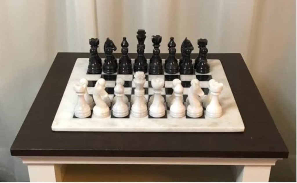 Handmade Full Marble Chess Set with Wooden Case L674