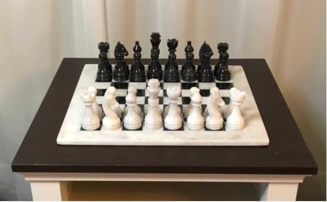 Handmade Full Marble Chess Set with Wooden Case L674
