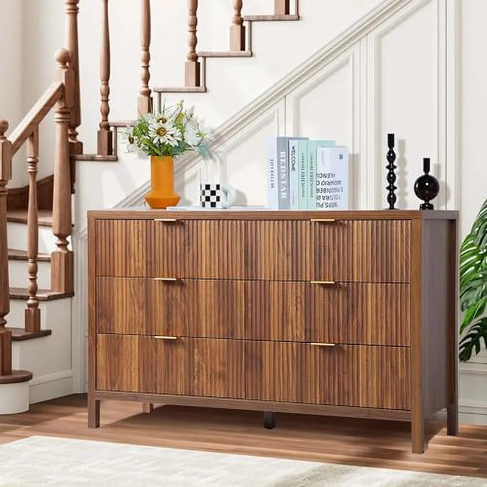 6 Drawer Double Dresser with Fluted Panel B17512