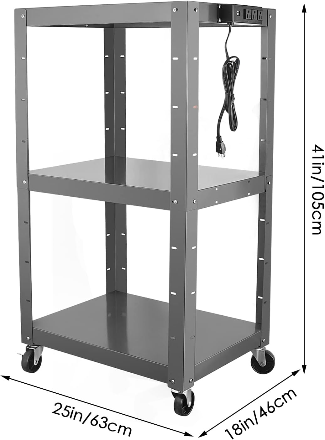 Steel Height Adjustable Media Cart with Outlets G288