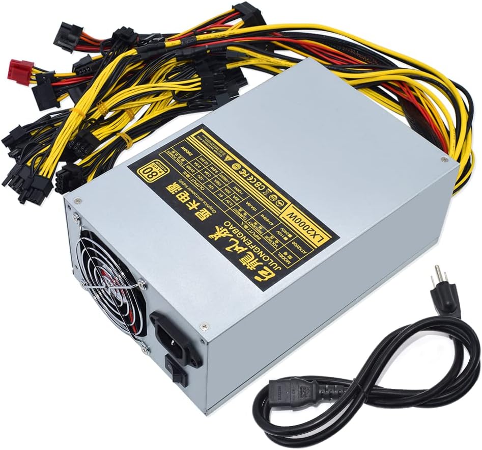 ATX 2000W Miner Power Supply 8 GPU PSU 12AWG U72944