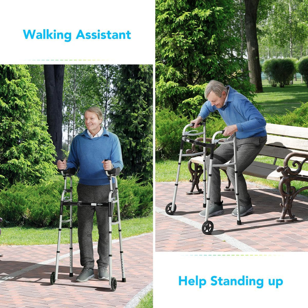 Folding Walker with 5’’ Wheels and Removable Padded Armrests L6084