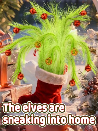 8Pcs Lime Green Fluffy Curly Christmas Tree Picks Decorations with Red Ball M561