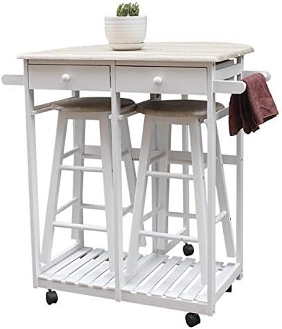 Foldable Dining Cart with Round Stools White J572692