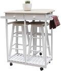 Foldable Dining Cart with Round Stools White J572692