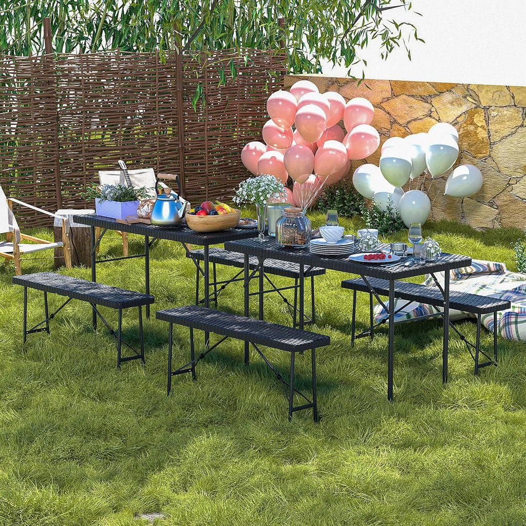 Black 3 Piece Folding Picnic Table with Benches N458628