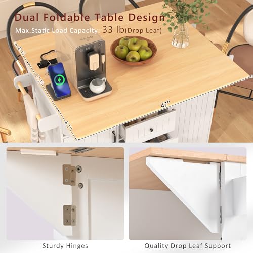 55.7'' Rolling Kitchen Island with 2 Drop Leaves and 3 Drawers M573209