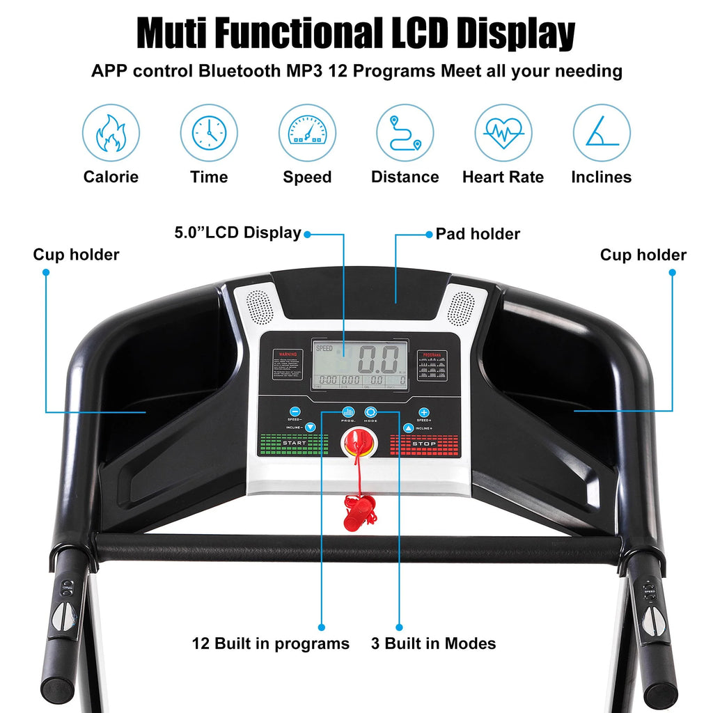 3.25HP Folding Electric Treadmill 9mph 15-Level Auto Incline Black U223998