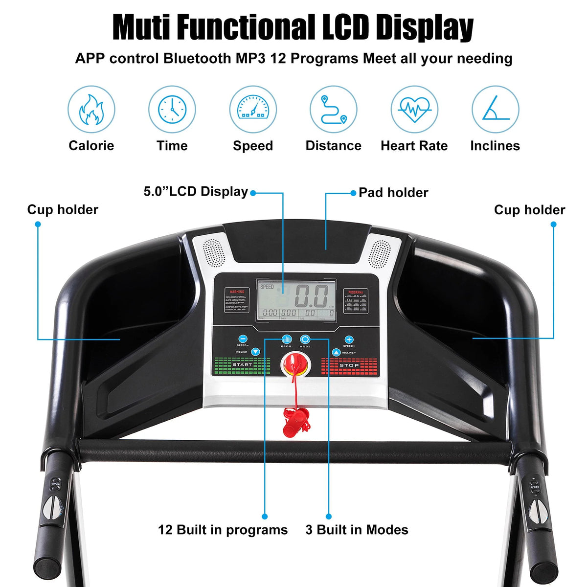 3.25HP Folding Electric Treadmill 9mph 15-Level Auto Incline Black U223998