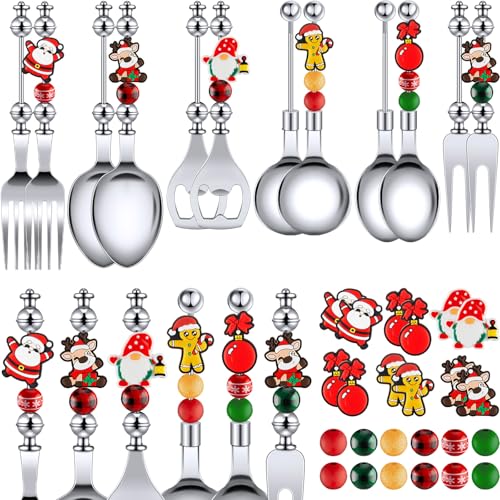 12 Sets Beadable Spoon Fork Set Christmas Kitchen Utensils D223