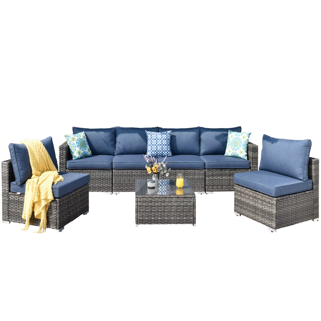 7 Pieces Wicker Outdoor Patio Sectional Couch X36704