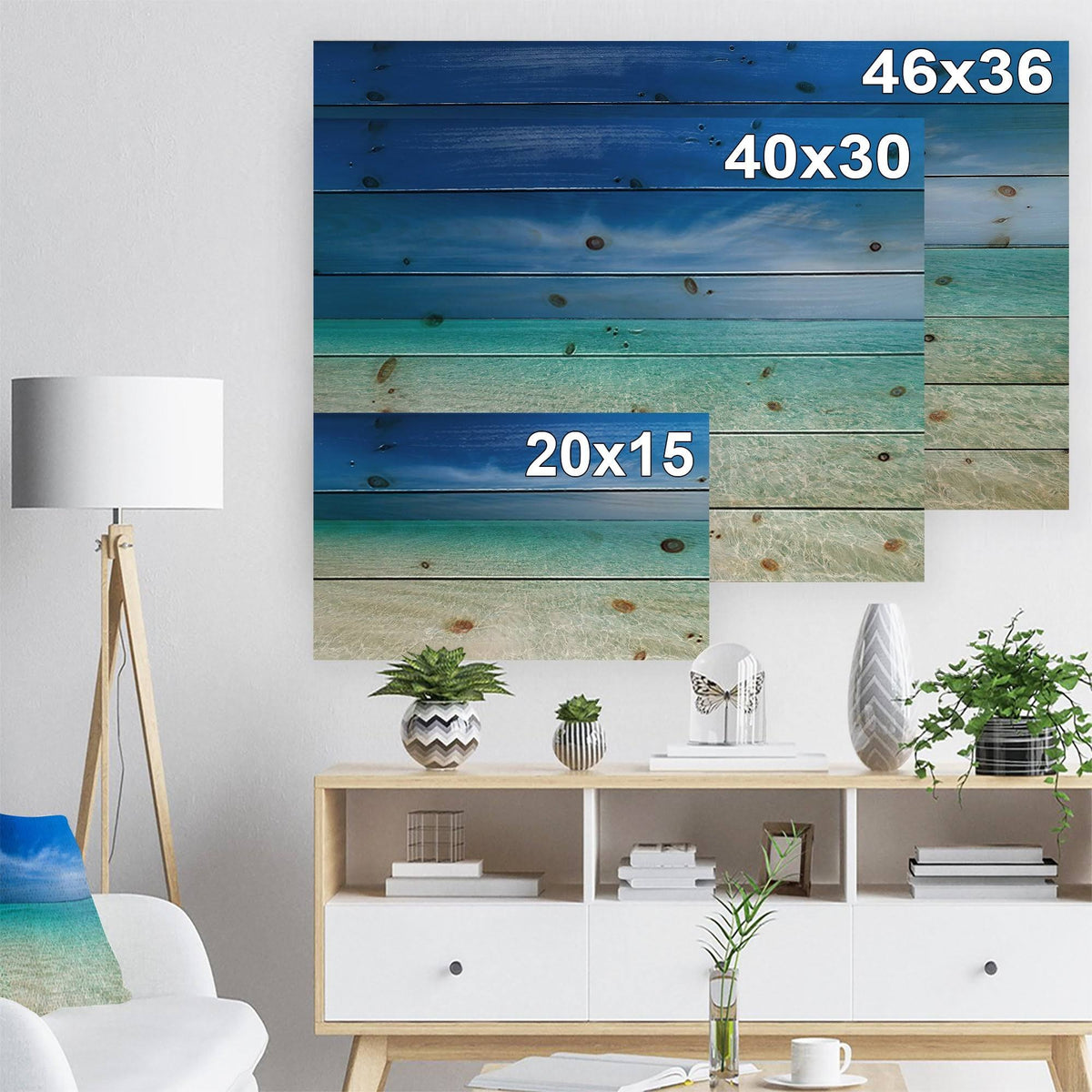 Modern Seascape Print on Natural Pine Wood G87082