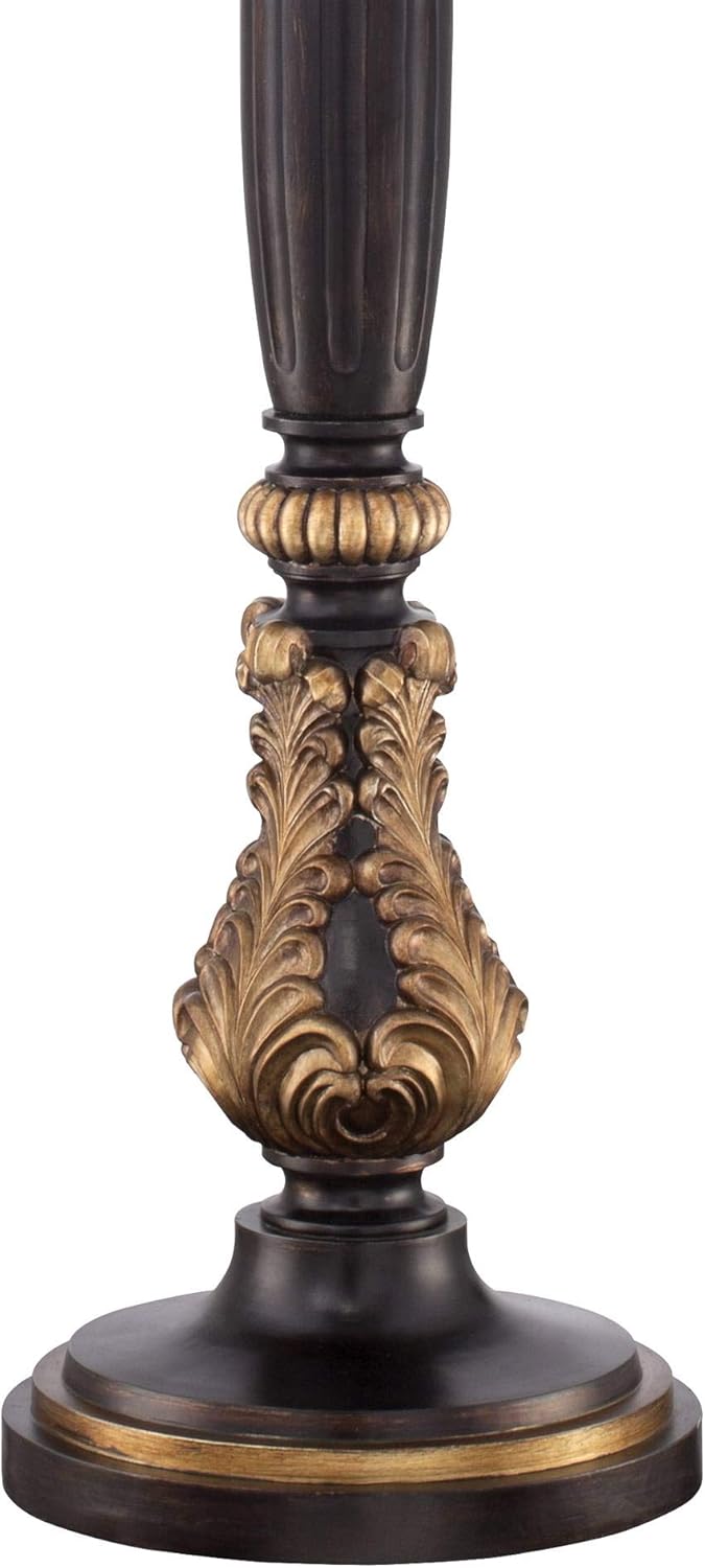 Tall Carved Wood Amber Glass Torchiere Floor Lamp V635