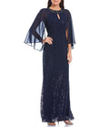 Sequin Lace Chiffon Capelet Gown I93685