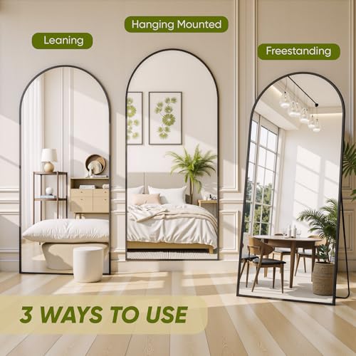 Black 78" Oversized Arched Full Length Floor Mirror with Stand H8087
