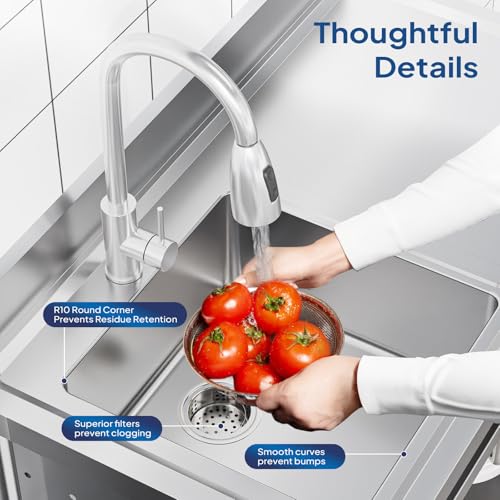 Stainless Steel Freestanding Utility Sink with Workbench Drawer Double Shelves Y4471