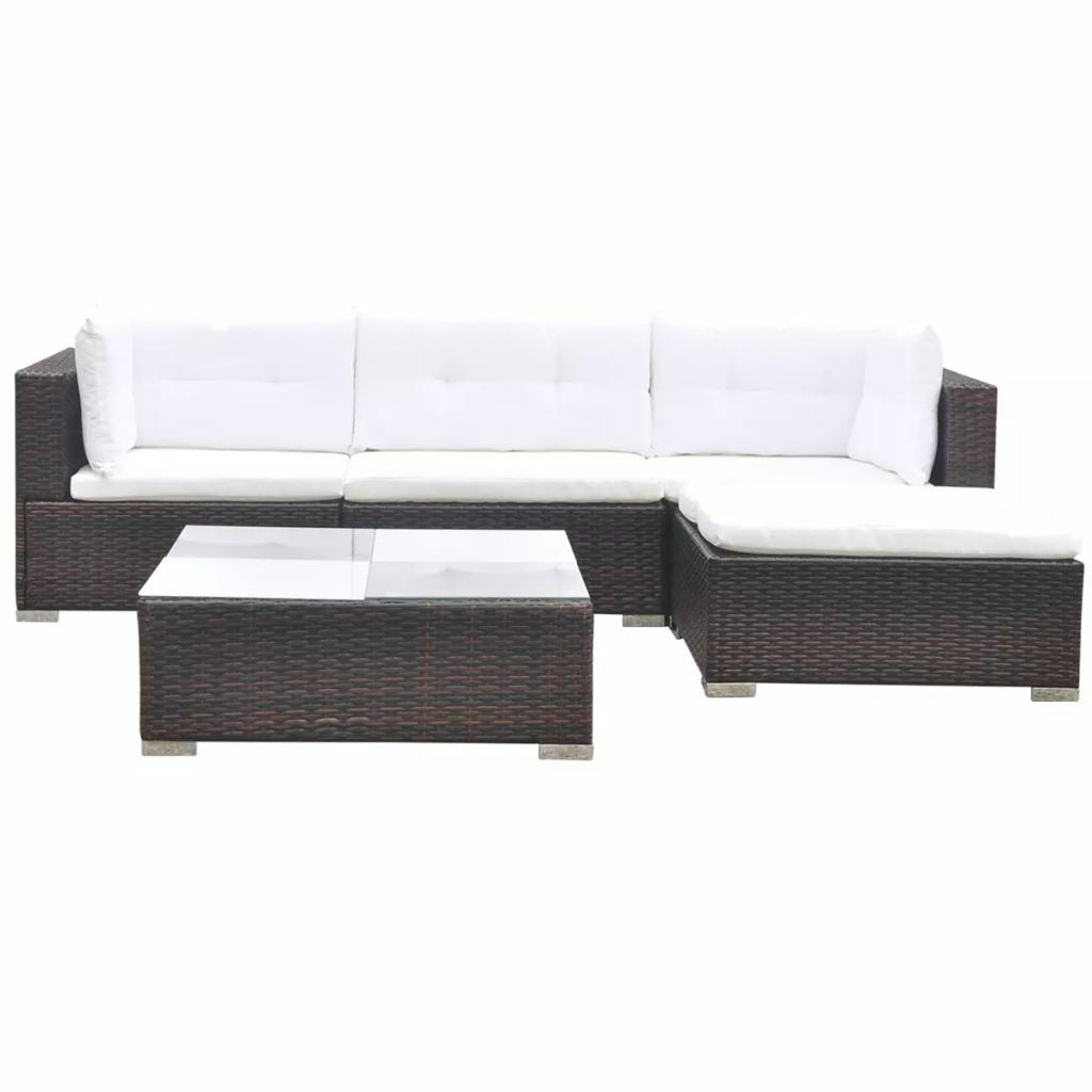 5 Piece Outdoor Sectional Sofa with Coffee Table and Ottoman Set Poly Rattan K987