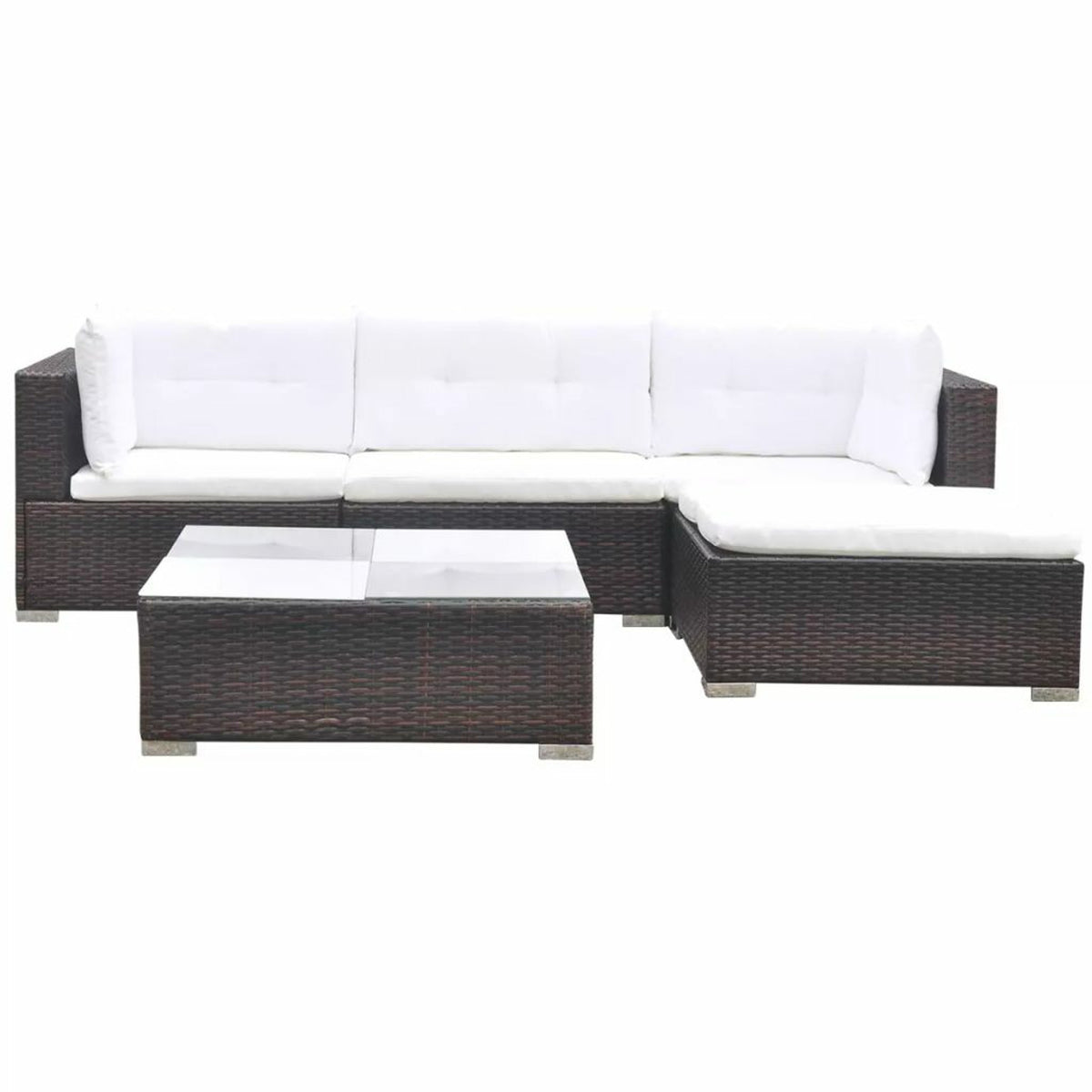 5 Piece Outdoor Sectional Sofa with Coffee Table and Ottoman Set Poly Rattan K987