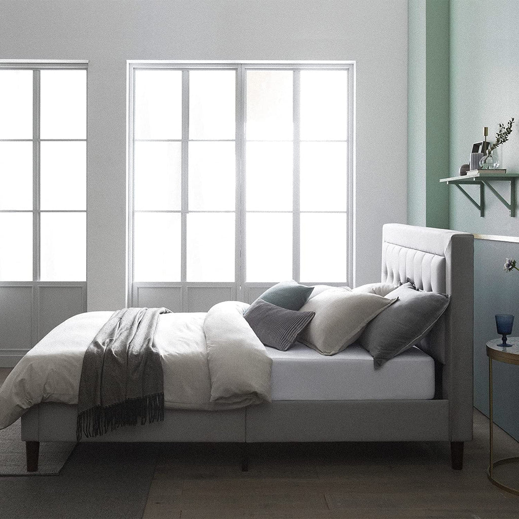 Queen Upholstered Platform Bed Frame with Wood Slat Support M80307