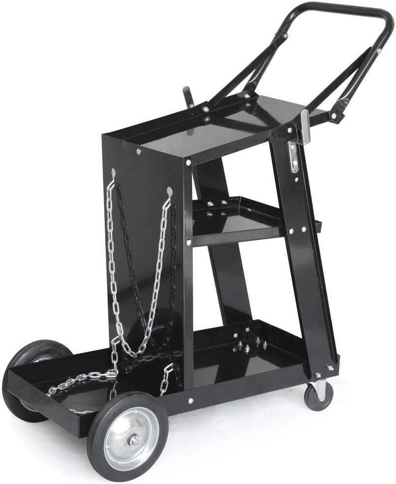 Black Heavy Duty Rolling Welding Cart with Wheels and Tank Storage Z625