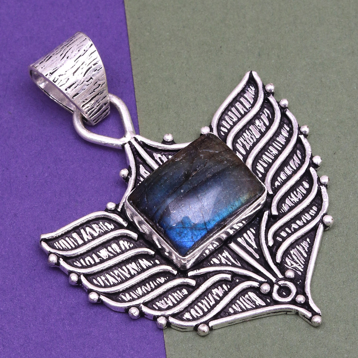Silver 925 Sterling Garnet Gemstone Necklace Labradorite Jewelry Handmade I8978