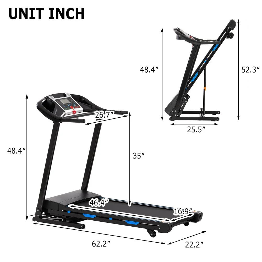 3.25HP Folding Electric Treadmill 9mph 15-Level Auto Incline Black U223998