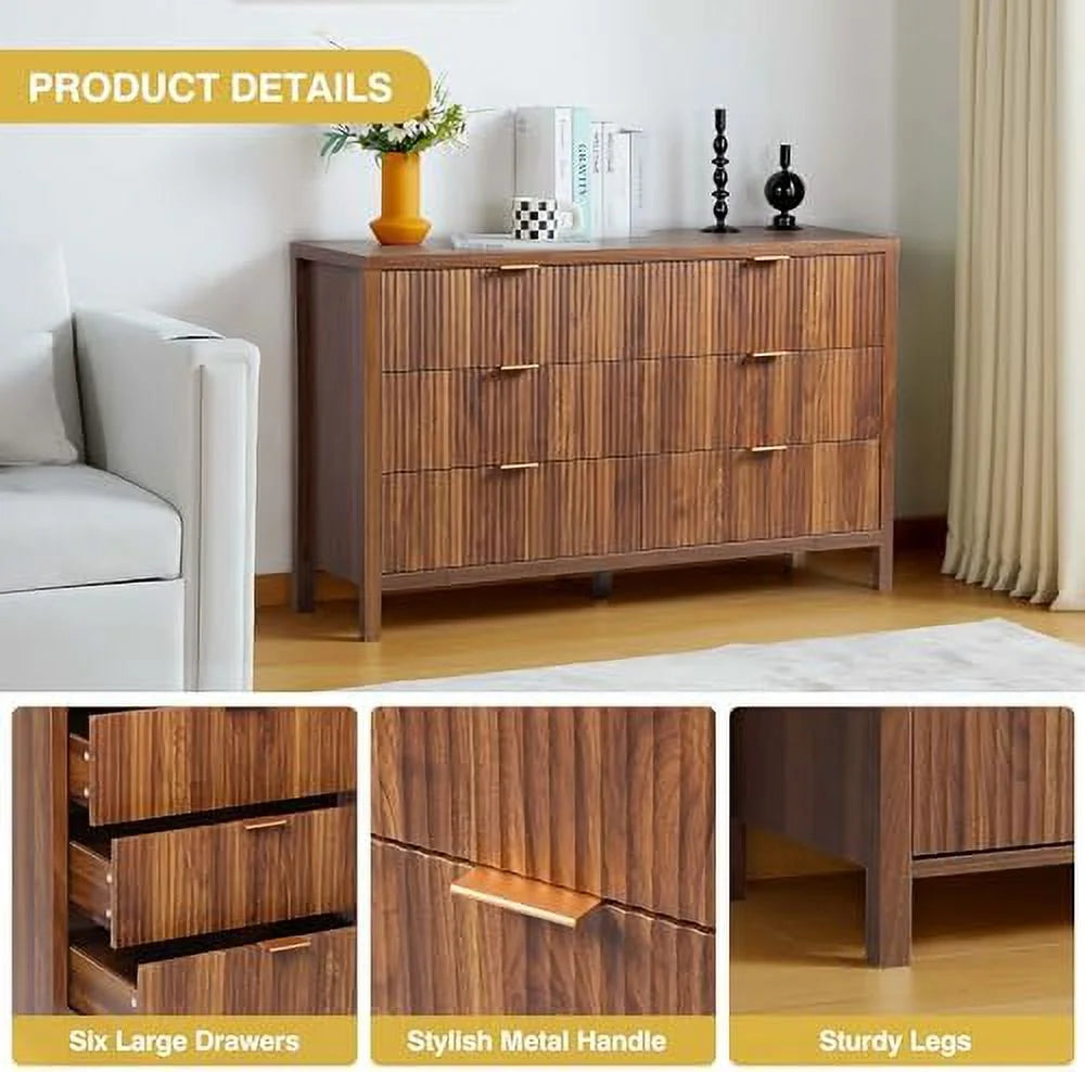 6 Drawer Double Dresser with Fluted Panel B17512