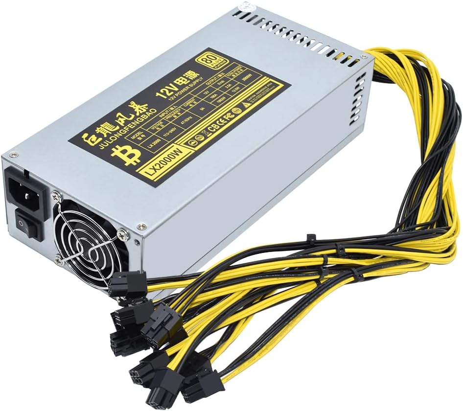 ATX 2000W Miner Power Supply 8 GPU PSU 12AWG U72944