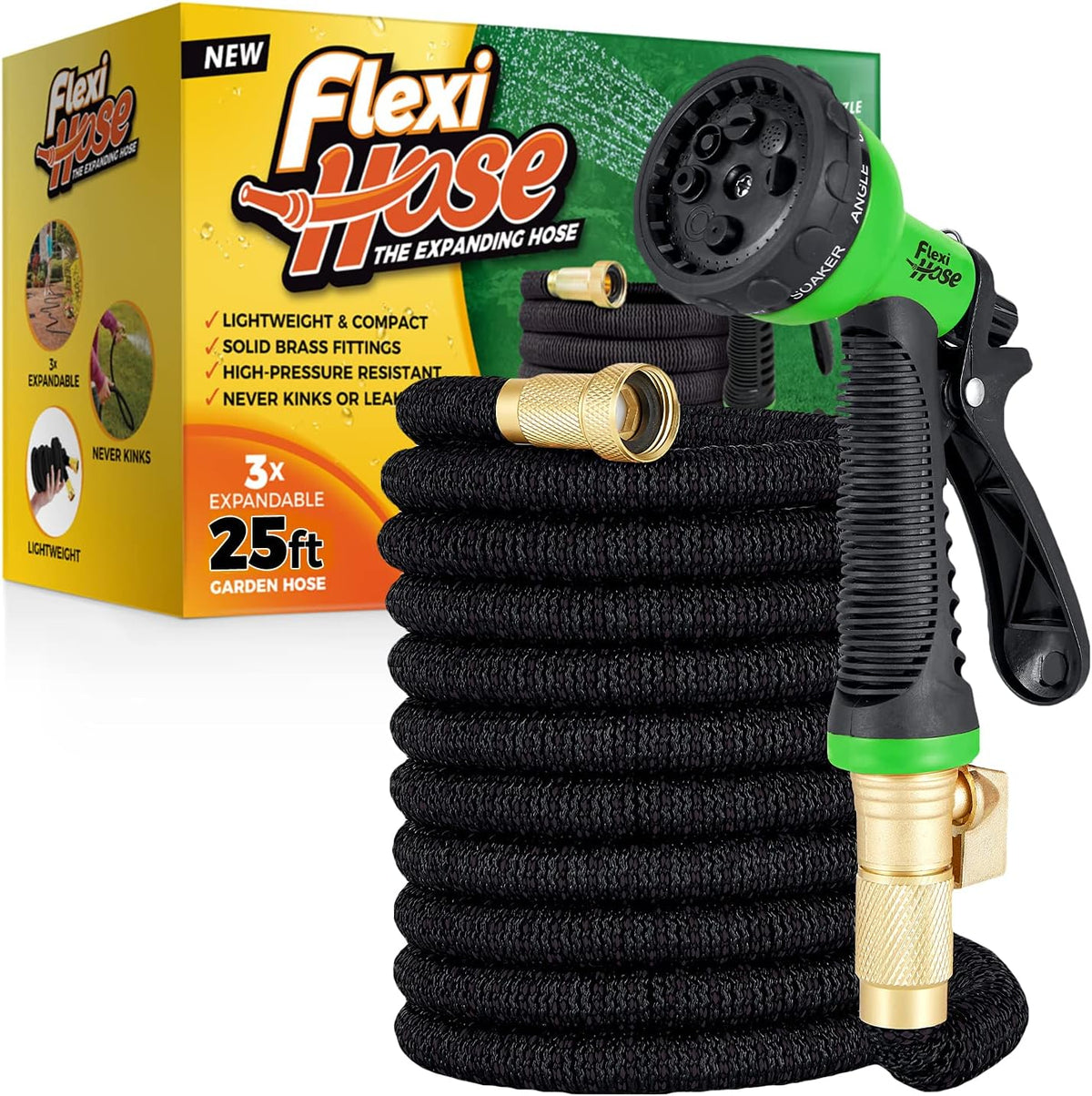 100 ft Black Expandable Garden Hose with Brass Fittings, Pack of 2 W753642