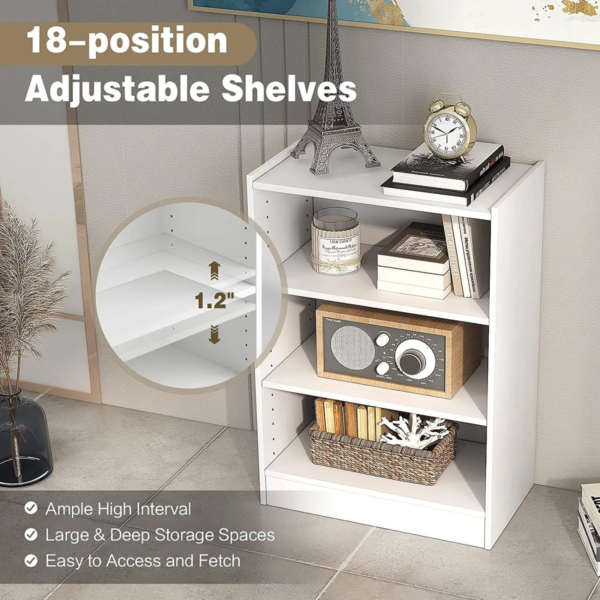 3-Tier Open Bookcase with Adjustable Shelves S82145