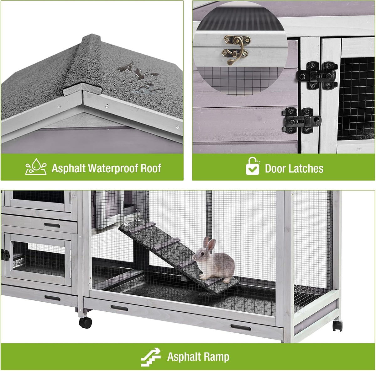 93.7" Rabbit Hutch with 8 Wheels and 4 Pull Out Trays E505