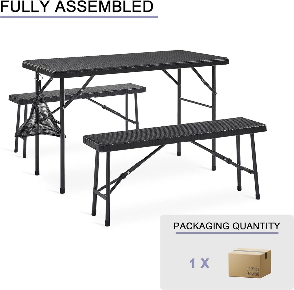 Black 3 Piece Folding Picnic Table with Benches N458628
