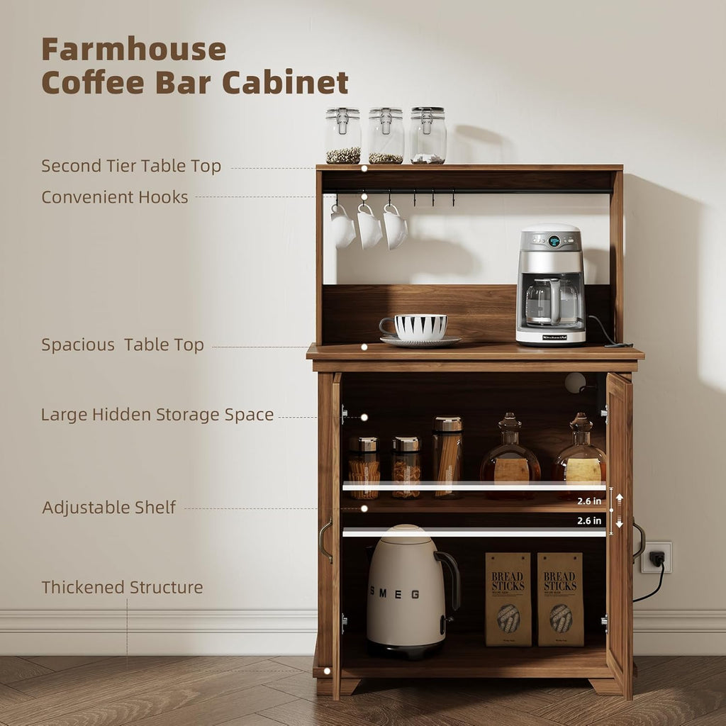 Walnut Coffee Bar Cabinet with Storage J7478