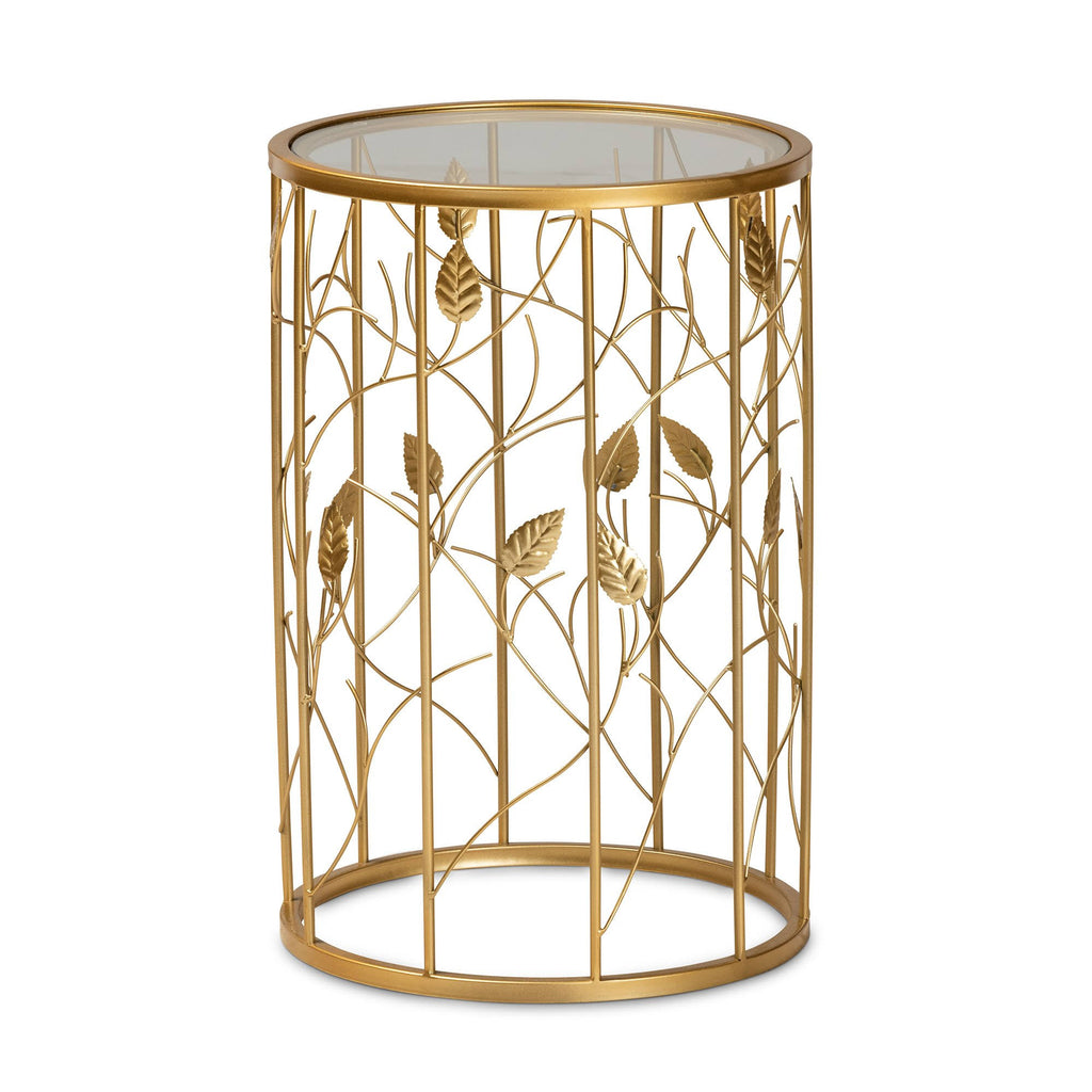 Gold Metal and Glass Leaf Accent End Table O47268