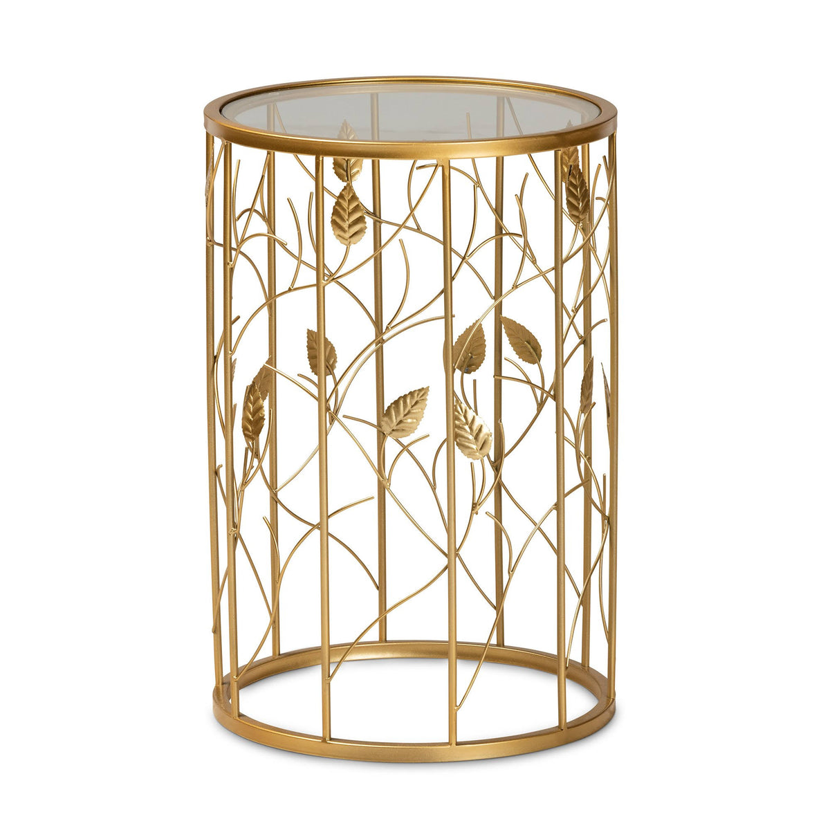 Gold Metal and Glass Leaf Accent End Table O47268