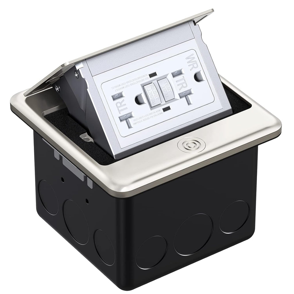 Black Pack of 2 Pop Up Floor Outlet Covers Box with 15 Amp Stainless Steel GFCI Tamper Resistant Receptacle Outlet A119118