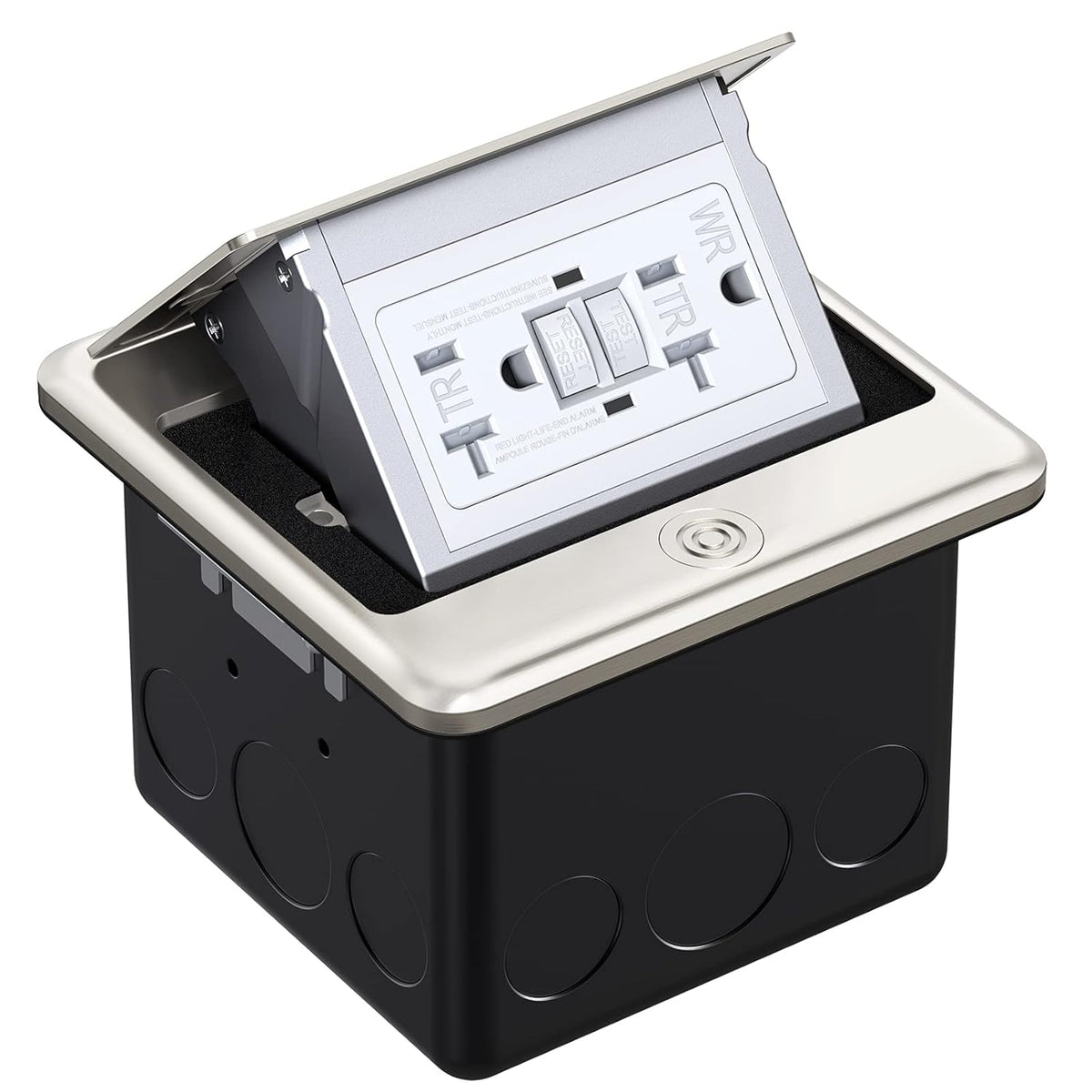 Black Pack of 2 Pop Up Floor Outlet Covers Box with 15 Amp Stainless Steel GFCI Tamper Resistant Receptacle Outlet A119118