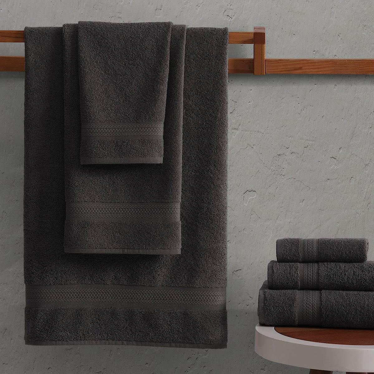 6 Piece Towel Set, 2 Bath Towels 2 Hand Towels 2 Washcloths, Grey M978